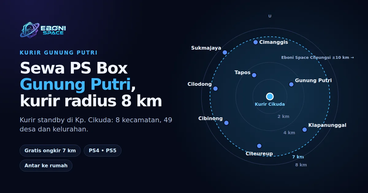 Peta radius 8 km kurir Eboni Space di Gunung Putri